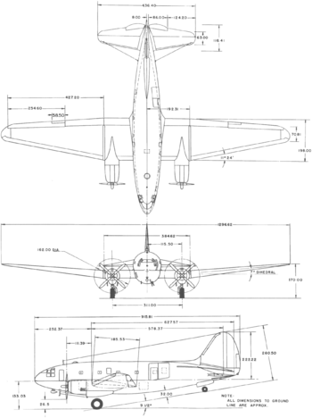 Archivo:Curtiss C-46 Commando 3-view line drawing