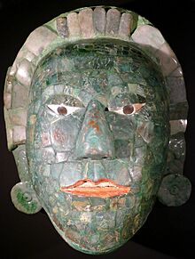 Funerary Mask of Yuknoom Ch'een II (Jade, Omphacite, Green Quartz, and diverse Shell)... Calakmul, Late Classic (600-800 AD).jpg