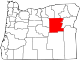 Mapa de Oregón con la ubicación del condado de Grant