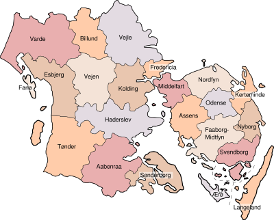 Mapa de municipios de Syddanmark.