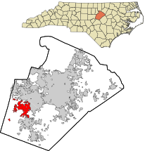 Wake County North Carolina incorporated and unincorporated areas Apex highlighted.svg