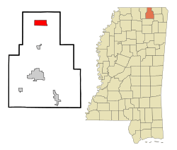 Tippah County Mississippi Incorporated and Unincorporated areas Walnut Highlighted.svg