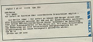 Archivo:Dpa-Eilmeldung zum Mauerfall, 09.11.1989