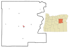 Grant County Oregon Incorporated and Unincorporated areas John Day Highlighted.svg