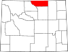 Mapa de Wyoming con la ubicación del condado de Sheridan