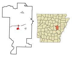 Prairie County Arkansas Incorporated and Unincorporated areas Hazen Highlighted.svg