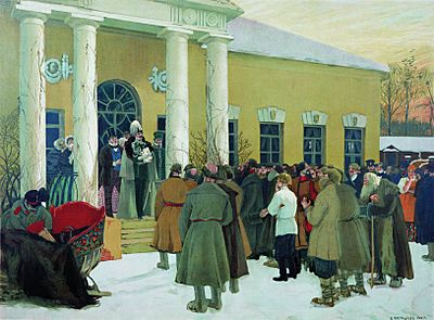 Archivo:Reading of the Manifest (Liberation of peasants) - Kustodiev, 1907