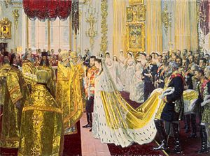 Archivo:Wedding of Nicholas II and Alexandra Feodorovna by Laurits Tuxen (1895, Hermitage)