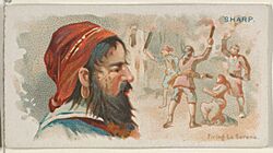Archivo:Bartholomew Sharp, Firing La Serena, from the Pirates of the Spanish Main series (N19) for Allen & Ginter Cigarettes MET DP835006