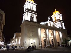 Archivo:Catedral de noche y entrada al Paseo de la Independencia