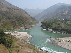 Confluence of Marsyangdi (left) and Trisuli Rivers at Mugling, Nepal