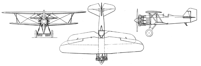 Archivo:Curtiss F6C-4 3-view L'Aéronautique October,1927