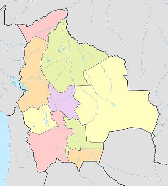 Map of the departments of Bolivia (without labels)