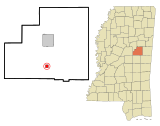 Winston County Mississippi Incorporated and Unincorporated areas Noxapater Highlighted.svg