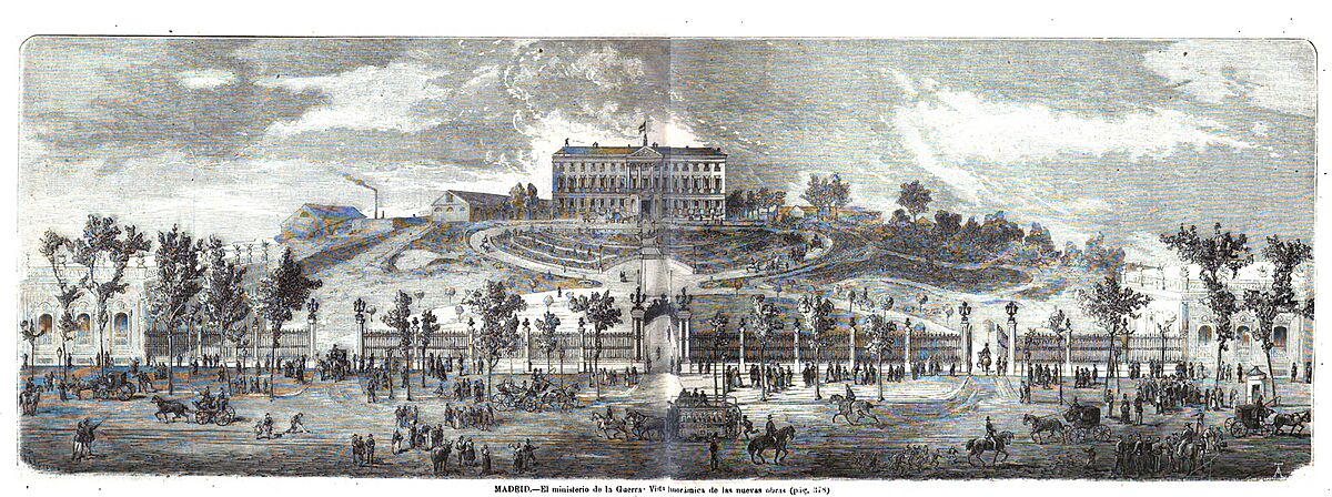 Archivo:1872-06-24, La Ilustración Española y Americana, Madrid, El Ministerio de la Guerra, Vista panorámica de las nuevas obras
