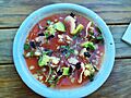 Aguachile- local yellowtail, watermelon, avocado, serrano, macadamia (15624470148)