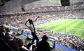 Emmanuel Macron shouts with euphoria the goal of France against Croatia in the World Cup Russia 2018