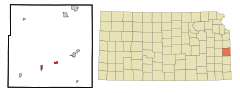 Linn County Kansas Incorporated and Unincorporated areas Mound City Highlighted.svg