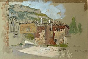 Archivo:Oña, watercolor, 1.8.1921, 16 x 23 cm, by Mariano Pedrero, collection of Maruja Pedrero