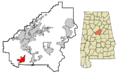 Shelby County Alabama Incorporated and Unincorporated areas Montevallo Highlighted