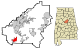 Shelby County Alabama Incorporated and Unincorporated areas Montevallo Highlighted.svg