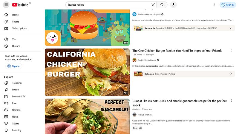 YouTube results screenshot