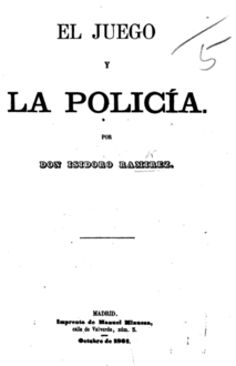 El Juego y la Policía Portada de la publicación de Ramírez Burgaleta