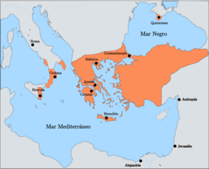 Archivo:Español- El Imperio bizantino durante el año 867, el primer año del reinado de Basilio I.