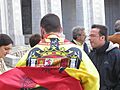 El Valle de los Caidos, Spain, visitors sporting a flag of Spain under Francisco Franco (2)