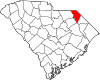 Mapa de Carolina del Sur con la ubicación del condado de Marlboro