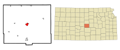 Rice County Kansas Incorporated and Unincorporated areas Lyons Highlighted.svg