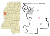 Washington County Mississippi Incorporated and Unincorporated areas Arcola Highlighted.svg