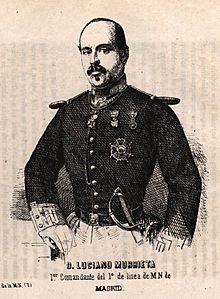 1855, Historia de la milicia nacional, desde su creación hasta nuestros días, Ildefonso Cerdá y Luciano Murrieta (cropped) Luciano Murrieta.jpg