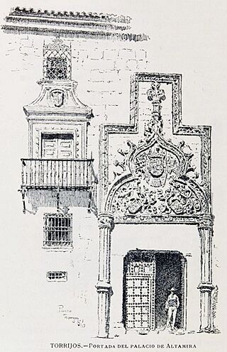 1886, España, sus monumentos y sus artes, su naturaleza e historia, Castilla La Nueva, vol 3, Portada del palacio de Altamira, Torrijos, Pascó.jpg