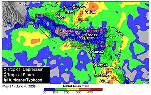 Archivo:Alma Arthur (2008) TRMM rain 27may-4june08