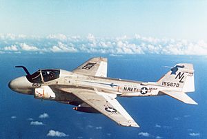 Grumman A-6E Intruder of VA-52 in flight, in 1981 (6379373).jpg