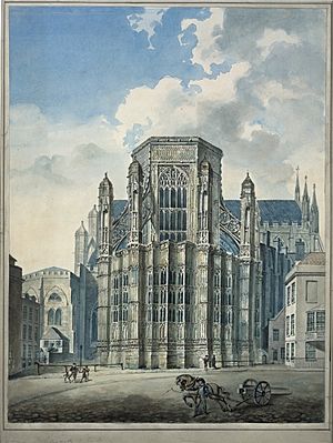 Archivo:View of Henry VII's Chapel, Westminster Abbey from Old Palace Yard, 1780s