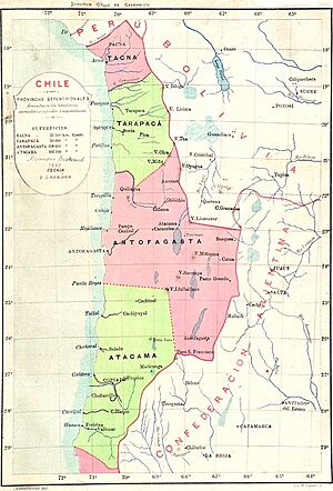 Archivo:Chile, Provincias Septentrionales formadas en los territorios anexados i ocupados temporalmente, 1885