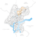 Karte Gemeinden des Bezirks Lugano 2001