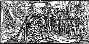 Archivo:Boudica depicted in Holinshed’s Chronicles (1577)