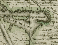 Archivo:Darlinton map of lake huron 1680