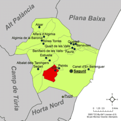 Localización de Gilet respecto a la comarca del Campo de Murviedro