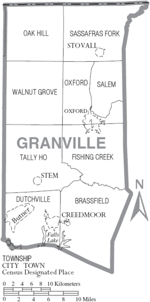 Archivo:Map of Granville County North Carolina With Municipal and Township Labels