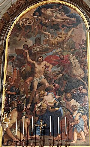 Archivo:Martyrdom of Saint Sebastian in Saint Peter´s Basilica