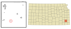 Neosho County Kansas Incorporated and Unincorporated areas Galesburg Highlighted.svg