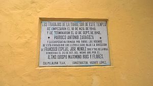 Archivo:Plaque in the church of Sain Antoine in Calpulalpan, Tlaxcala