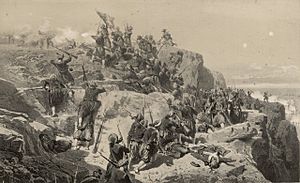 Archivo:French Zouaves storming and capturing Telegraph Hill battle alma
