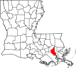 Mapa de Luisiana con la ubicación del Parish Saint Charles