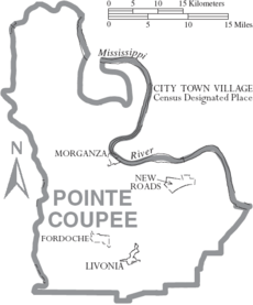 Archivo:Map of Pointe Coupee Parish Louisiana With Municipal Labels