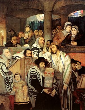 Archivo:Maurycy Gottlieb - Jews Praying in the Synagogue on Yom Kippur